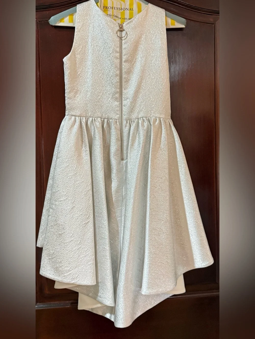 Zoe Ltd Girls Metallic Ivory High-Low Party Dress